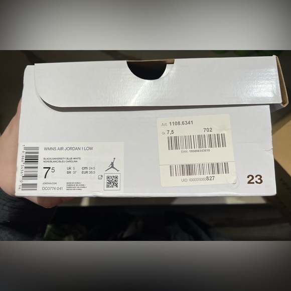 Women’s Jordan 1 Low Black University Blue- White Size 7.5; worn once for photos - Picture 3 of 9